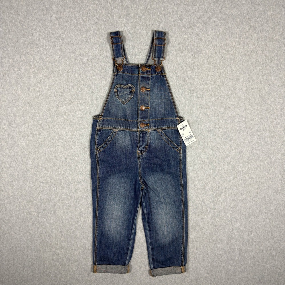 OshKosh Bgosh Kids Blue Denim Heart Pocket Overalls 3T OKT23769-3T